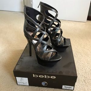 Bebe Women’s Pewter Gladiator Stiletto Sz 7